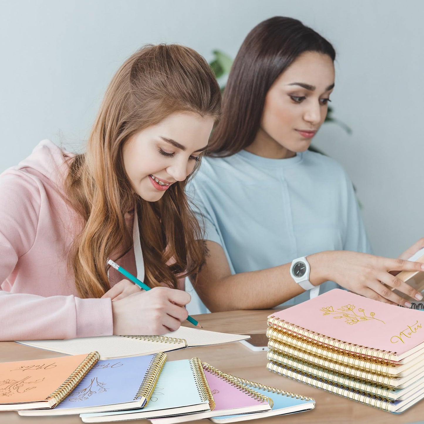 Cholemy 10 Pack Spiral Notebook Aesthetic School Supplies A5 Cute Morandi Pastel Floral Notebook Writing Journals for Student College Ruled Journals 100 Pages/ 50 Sheets for Women Office Gift