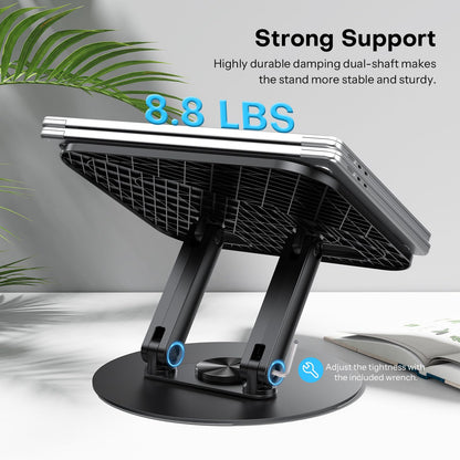 OMOTON Laptop Stand for Desk with 360° Rotating Base, Ergonomic Laptop Riser for Collaborative Work, Easy Storage, Fits MacBook/All Laptops up to 14 inches, Black