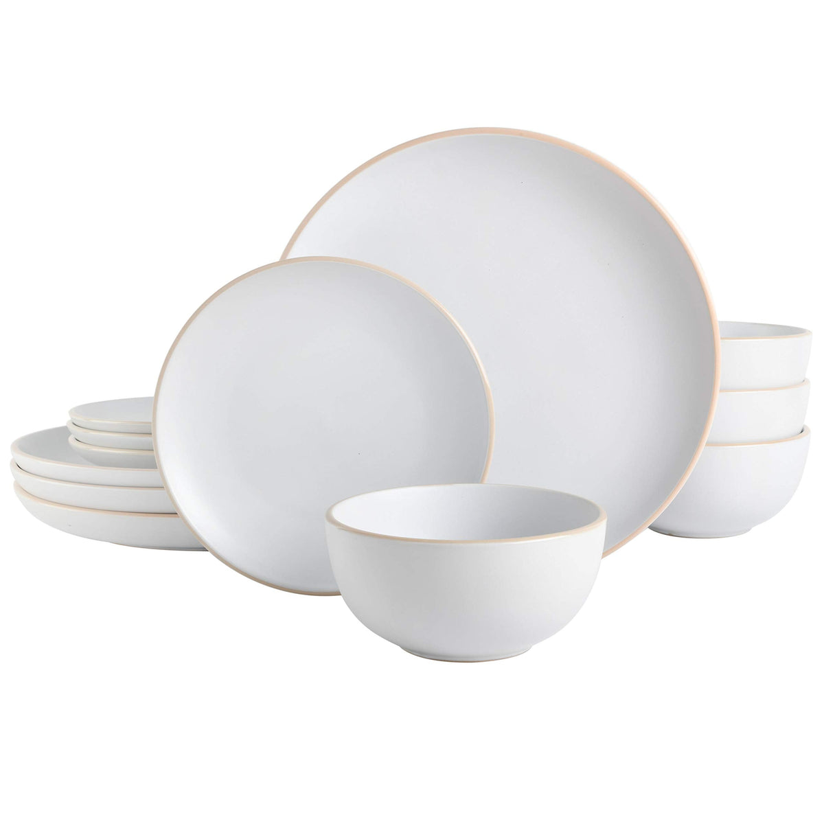 Gibson Home Queenslane 16 Piece Double Bowl Plates and Bowls Dinnerware Sets - Matte Blue