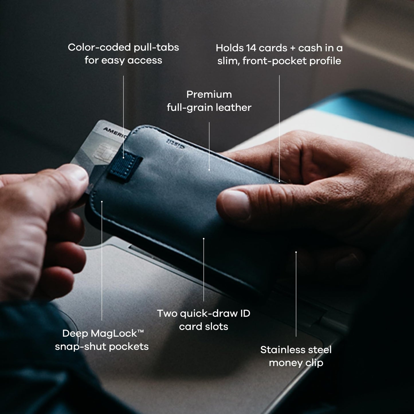 Distil Union Wally 5.0 with MagLock - Slim Bifold Wallet for Men with Money Clip, Premium Leather – Minimalist Card Holder - Holds 14 Cards & 30 Bills - Black