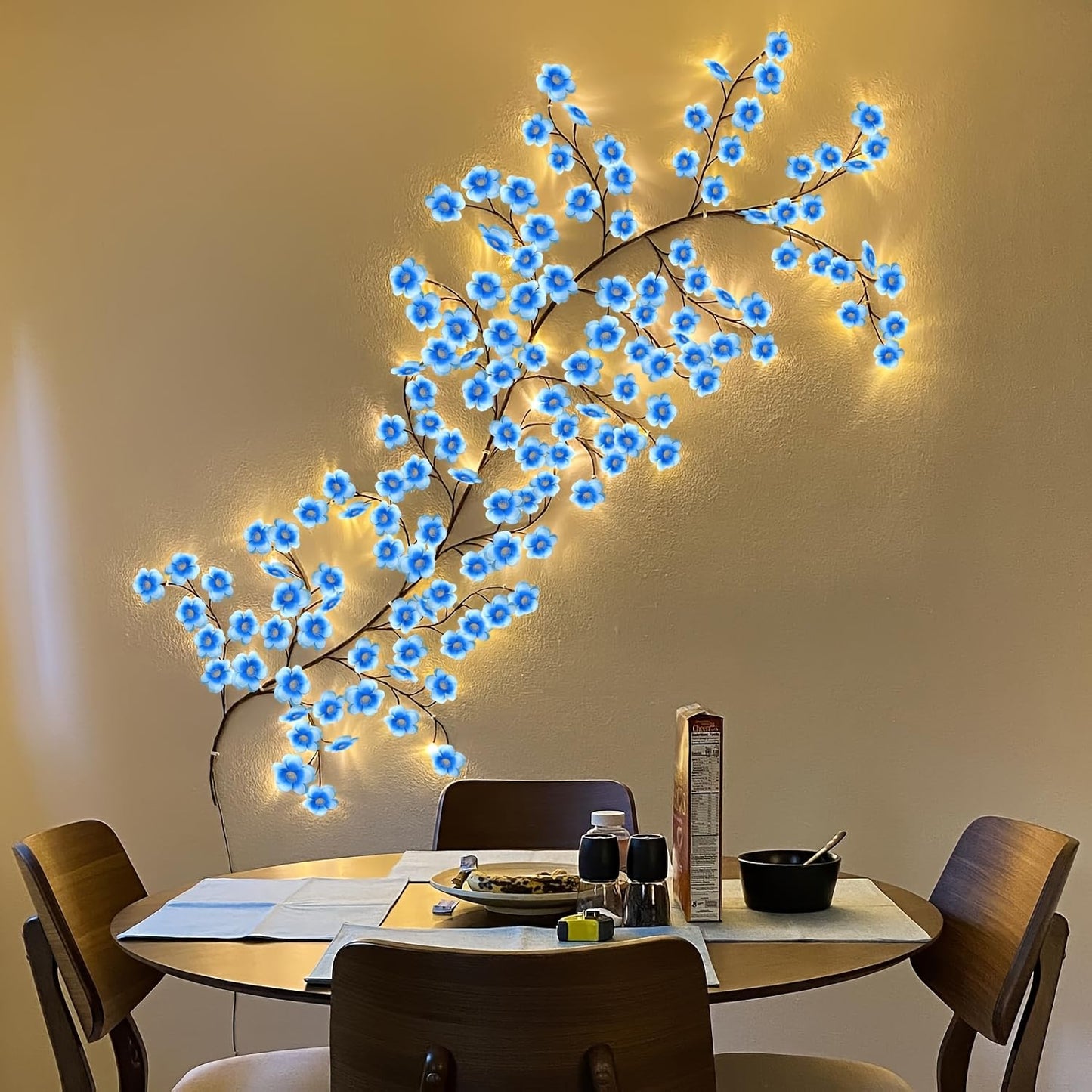 BomKra Blue Cherry Blossom LED Lights for Bedroom Decor, Cherry Blossom Willow Vine Branch with Remote Control,Flexible DIY Design,48 LED 8 Modes,for Party, Living Room, Wall Decorations (47inch)