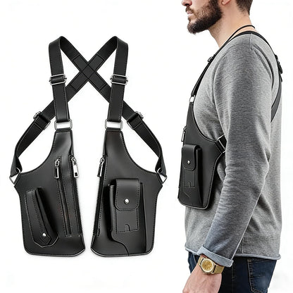 Premium Leather Shoulder Bag, Double Shoulder Armpit Bag for Men, Anti-Theft Hidden Adjustable Shoulder Holster for Men (Black)