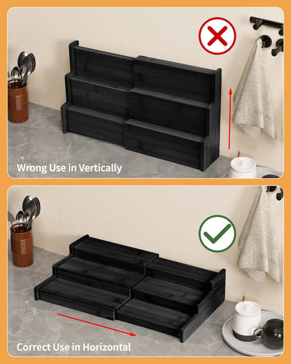 Spice Rack Organizer, 3 Tier Expandable Bamboo Spice Rack Organizer, Great for Kitchen Cabinet, Cupboard, Pantry and More-Bamboo