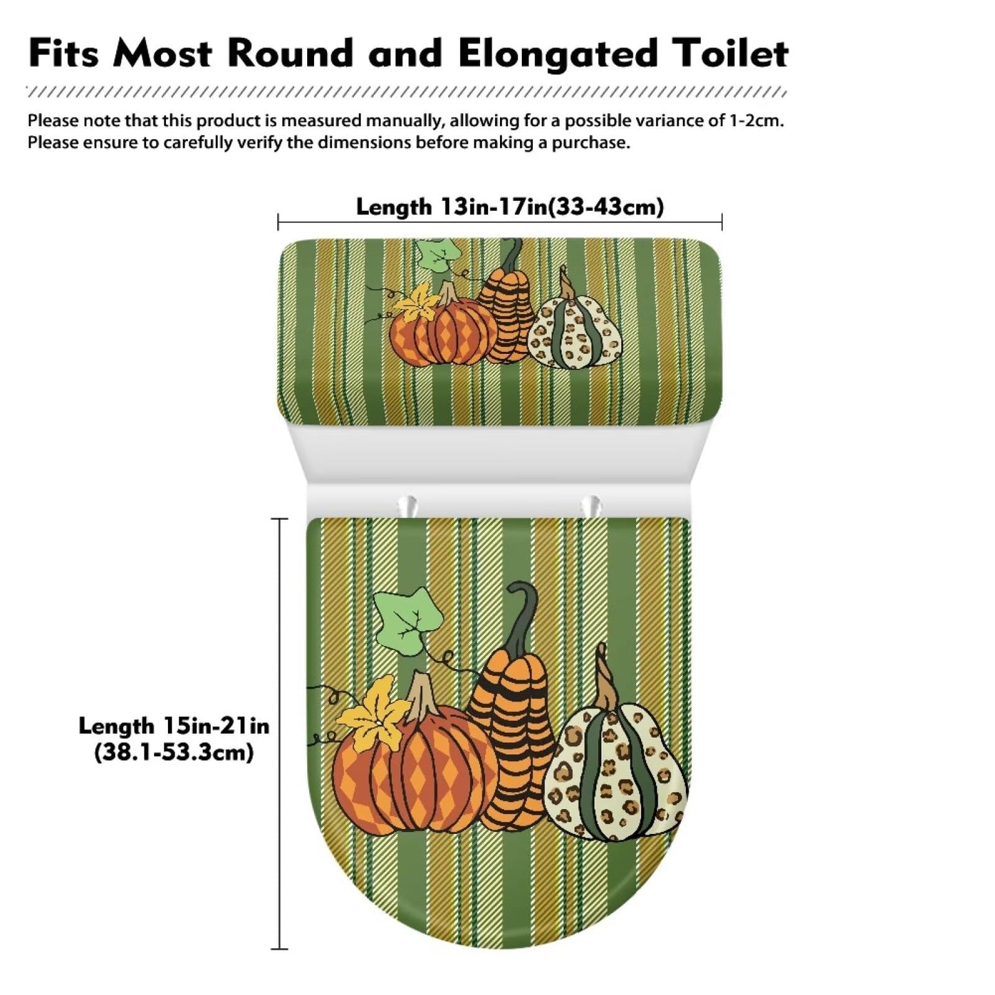 GLENLCWE Thanksgiving Pumpkin Toilet Seat Covers Set Red, 2 Pcs Green Dust-Proof Round Oval Toilet Lid and Tank Lid Covers for Bathroom Set
