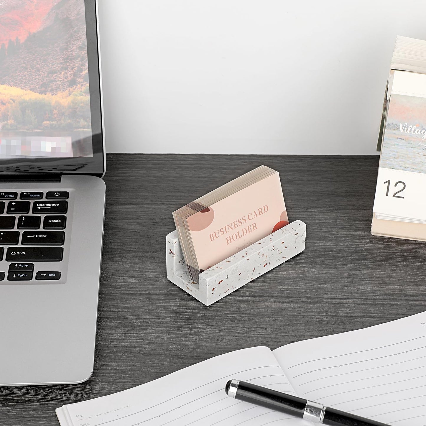 Hipiwe Business Card Holder for Desk Terrazzo Business Card Display Stand Desktop Cards Display Stand for Women Men Concrete Business Card Stand Organizer for Office