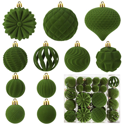 48 Pcs Velvet Christmas Ball Ornaments Set, Flocked Christmas Tree Ornaments, Shatterproof Hanging Xmas Balls Decorations for Christmas Tree Home Decor Holiday Wedding Party (Sage Green)