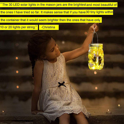 yeuago 12 Pack Solar Mason Jar Lid Lights - 30 LED Firefly Fairy String Lights, Waterproof Outdoor Solar Lights with Hangers for Regular Mouth Jars (No Jars Included)