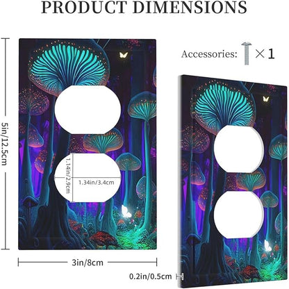 Fantasy Mushroom Forest Glowing Butterfly 1 Gang Duplex Receptacle Switch Wall Plate Decorative Switchplate Outlet Covers Electrical Plug Cover Faceplate for Bathroom Home Decor