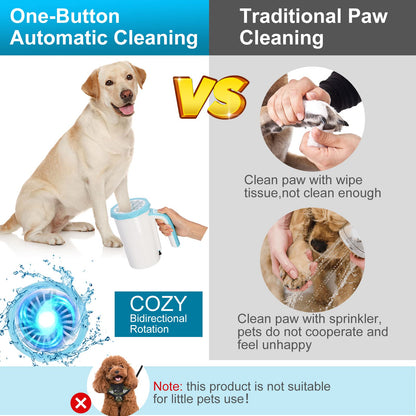 Rechargeable Automatic Dog Paw Cleaner, Dog Paw Washer Cup, 2 in 1 Portable Pet Paw Cleaner with Soft Silicone Brush, 7.4V High Power, Dog Foot Washer Suitable for Big Dog and Cat Grooming (Blue)