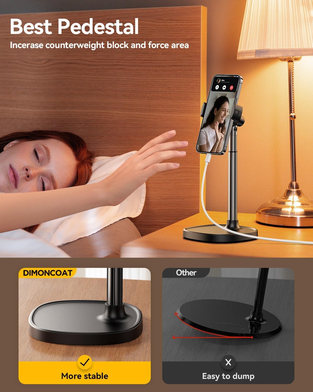 DIMONCOAT Phone Stand for Desk, Angle Height Adjustable Phone Holder for Desk, Aluminum Alloy Universal iPhone Holder, Retractable Cell Phone Stand Recording Office for iPhone 17 16 15 Pro Max S26
