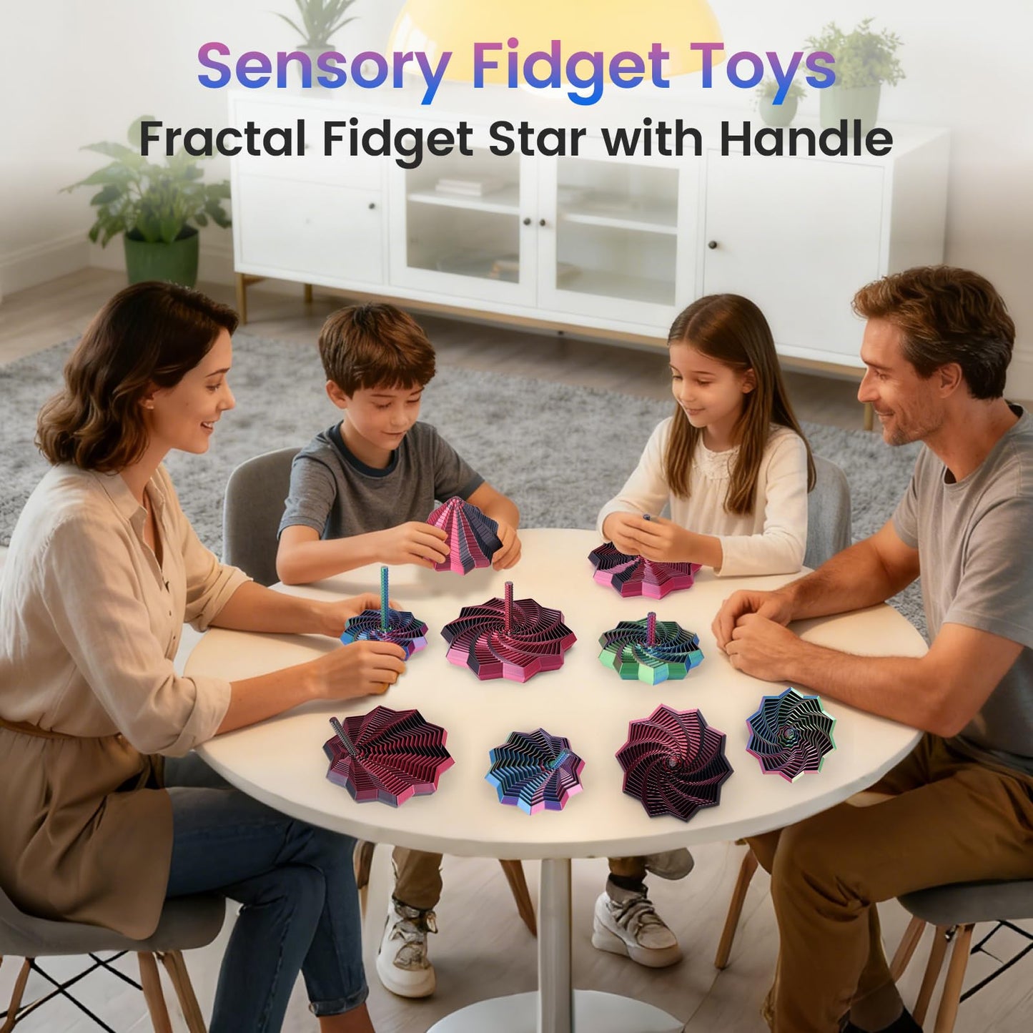 2 PCS 3D Printed Sensory Fidget Star with Handles, Colorful Fractal Expanded Fidgets Hexagon Whirling Spiral Star Shaped Toys for Office Desktop Decompression Toys Stress Relief Whirling Spiral