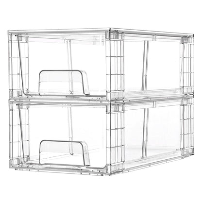 Vtopmart 4Pack Large Stackable Kitchen Pantry Storage Drawers, Clear Organizer Bins with Handles, Acrylic Drawer Organizers for Kitchen Pantry, Bathroom Undersink, Cabinet Organization and Storage