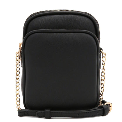 FashionPuzzle Multi Pocket PU Leather Casual Medium Crossbody Bag with Adjustable Strap (Black)