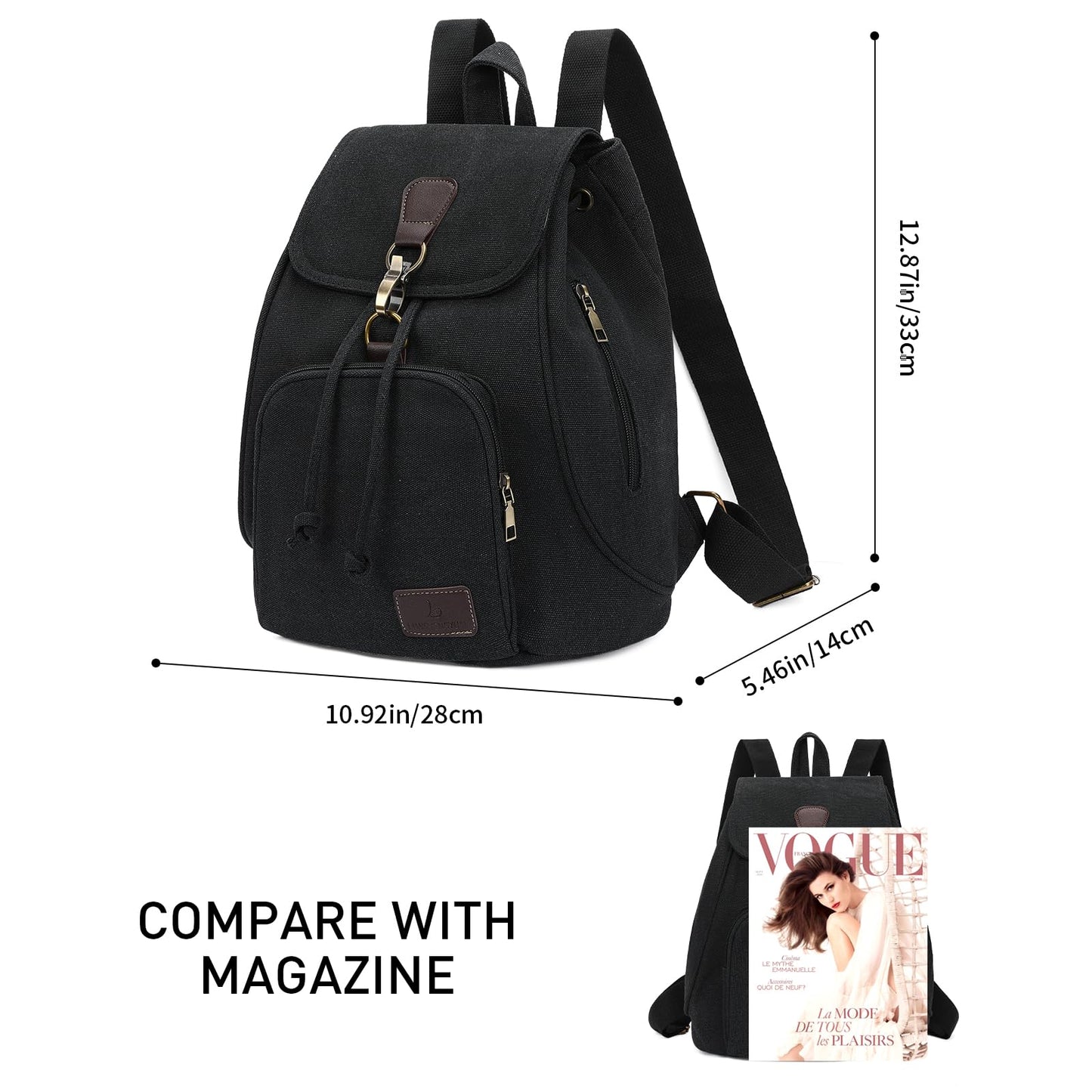 GAEKEAO Small Backpack for Women Canvas Mini Backpack Purse Casual Daypack for Daily Travel Work Sports College Shopping (Black)