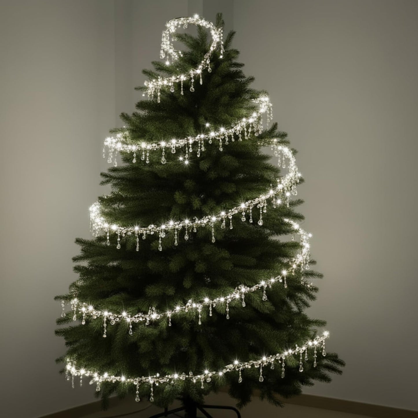Grinsvalley 40 ft Christmas Tree Crystal Garland Decor Fairy Lights with Crystal Drop Ornaments and Iron Wire Remote Control Tree Twinkle Decoration for Indoor Xmas Winter Party Holiday Decorations