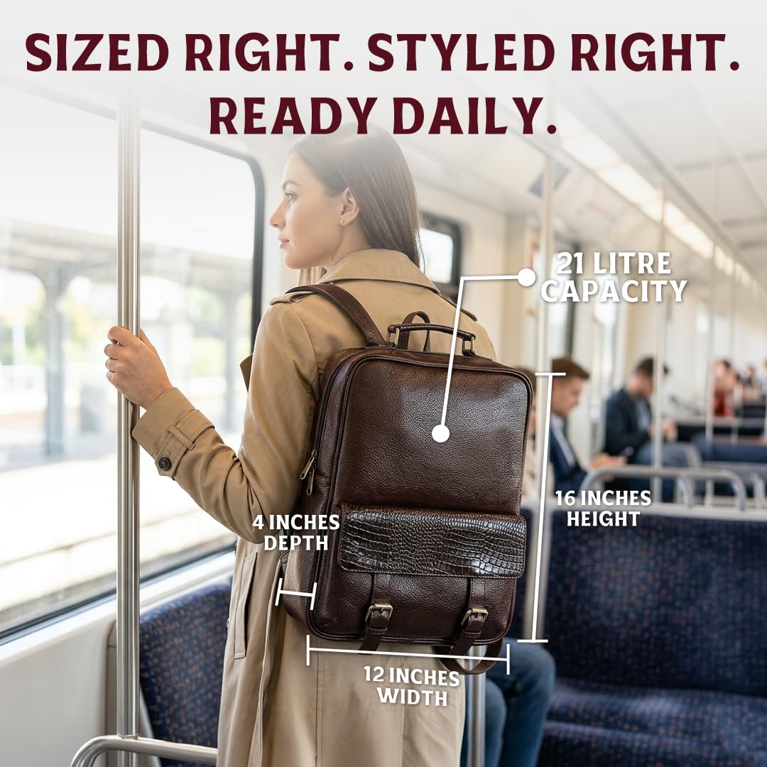 bonahide - 15.6" Luxury Burgundy Leather Laptop Backpack for Men & Women. Leather Bag for Professional Use in Office & Business