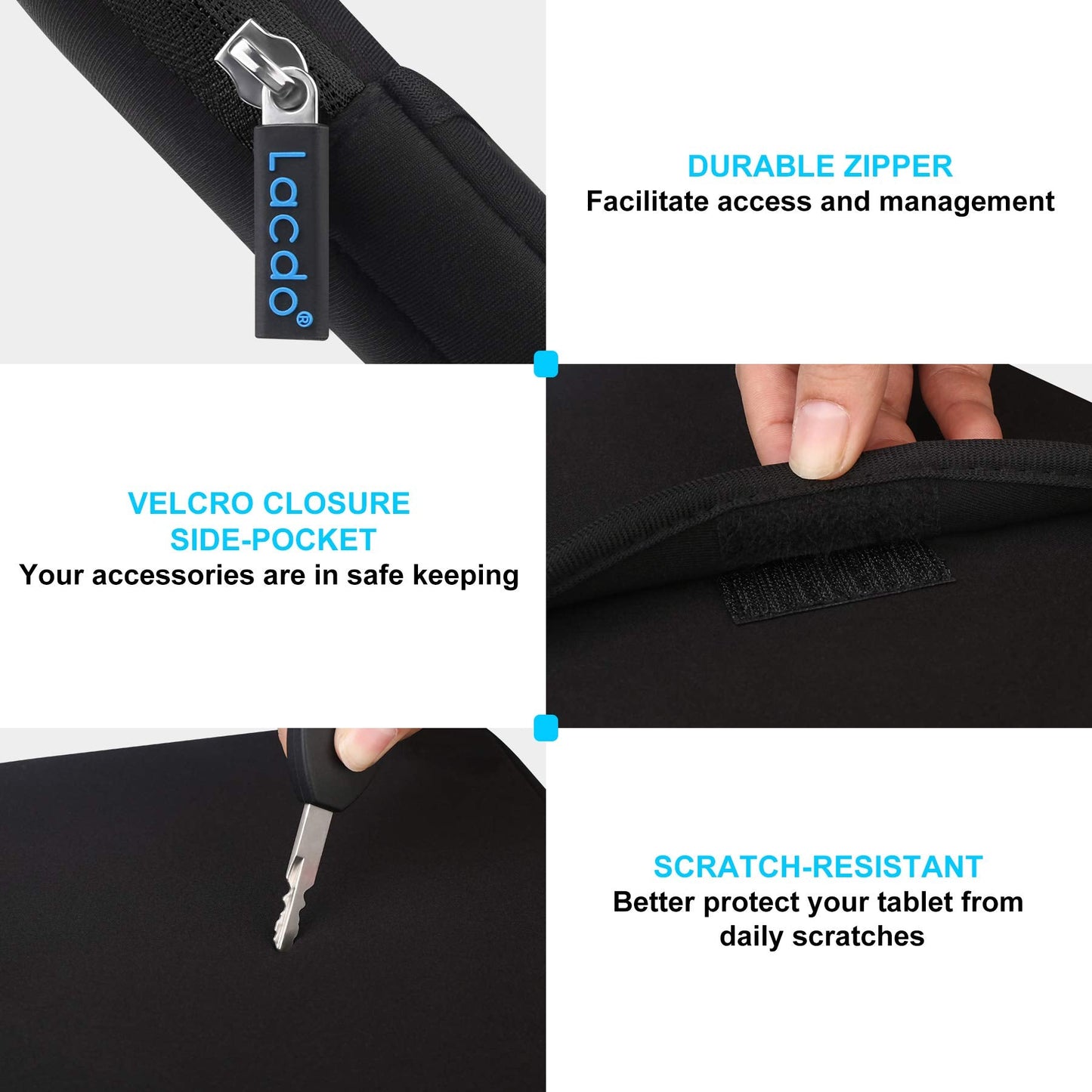 Lacdo Tablet Sleeve Case for 11 inch iPad A16 / 11 inch iPad Air M4 M3 M2 / 11" iPad Pro M5 M4 / 10.9" iPad /10.2" iPad /10.9" ipad Air / 11 Inch Samsung Galaxy Tab A9+ Bag, Fit Magic Keyboard, Black