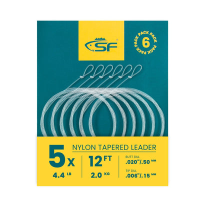 SF 6PCS Pre Tied Loop Fly Tapered Leader Nylon Fly Fishing Trout Leader Line 12FT-5X