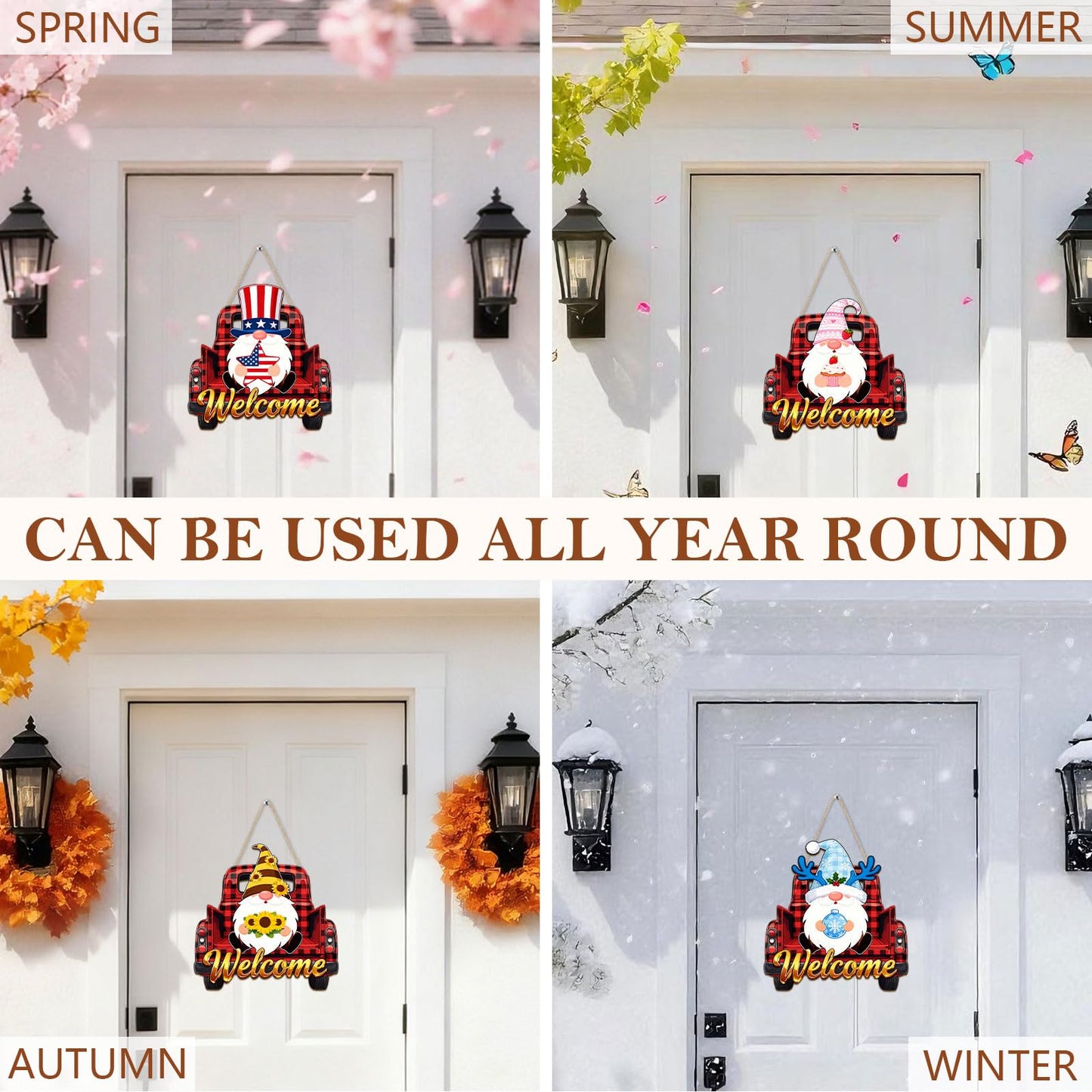 Interchangeable Wooden Gnome Decorations, Christmas Hanging Door Wall Decor, Changeable Holiday Seasonal Decor and Detachable Hats Welcome Sign, Gnomes Gifts for All Seasons, 32 PCS