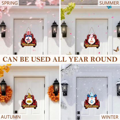 Interchangeable Wooden Gnome Decorations, Christmas Hanging Door Wall Decor, Changeable Holiday Seasonal Decor and Detachable Hats Welcome Sign, Gnomes Gifts for All Seasons, 32 PCS