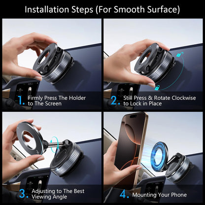 Vacuum Magnetic Phone Holder for Car,Suction Cup Car Phone Mount for Mag safe,Foldable Magnetic Phone Stand[89+LBS Strongest Suction&2800gf Magnetic]360°Adjustable Swivel Lock,for Your Car/Gym/Mirror