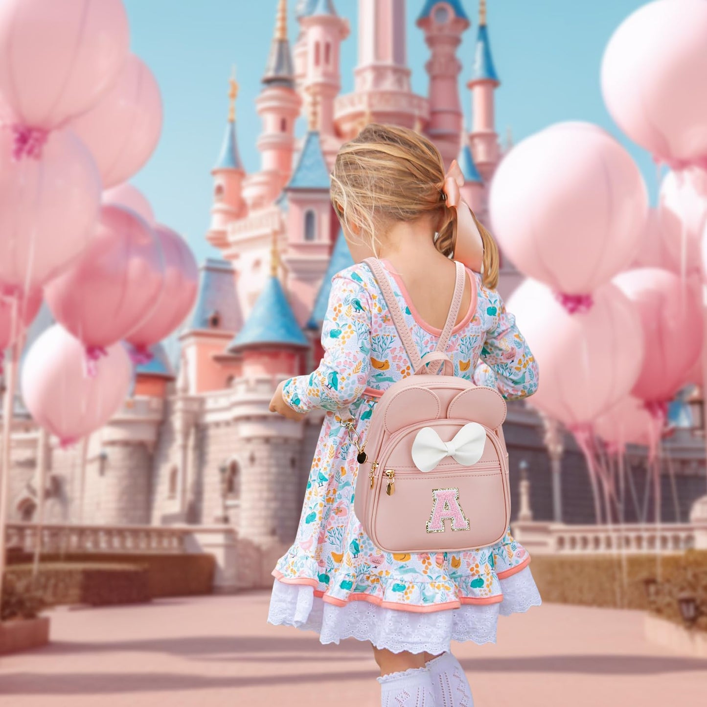 KKXIU Girls Initial Bowknot Cute Mini Backpack for Toddler, Travel Small Girl Backpacks, Personalized Birthday Gifts for Little Girls and Kids(A, Pink)