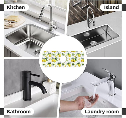 Yellow Lemon Green Leaves Kitchen Sink Splash Guard Faucet Mat Super Absorbent