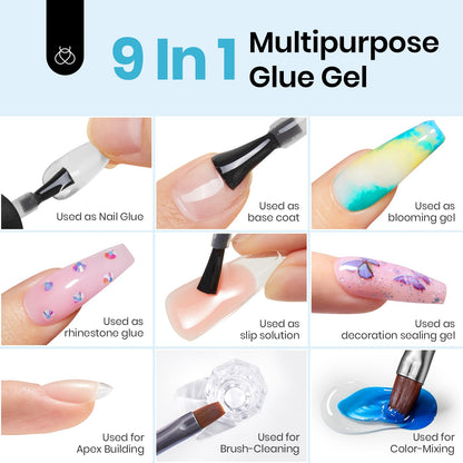 Beetles Gel Nail Kit Short Almond, 240Pcs Easy Nail Extension Set Shaped Clear Tips with 5 in 1 Nail Glue Base & Top Coat and Mini UV Lamp, Nail Tips Art Acrylic Nail Kit Gifts for Women