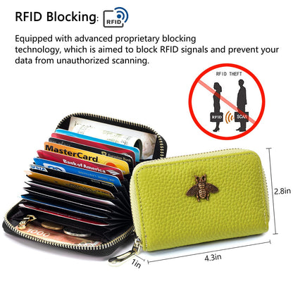 imeetu RFID Credit Card Holder, Small Leather Zipper Card Case Wallet for Women (Lite,Yellow Green)