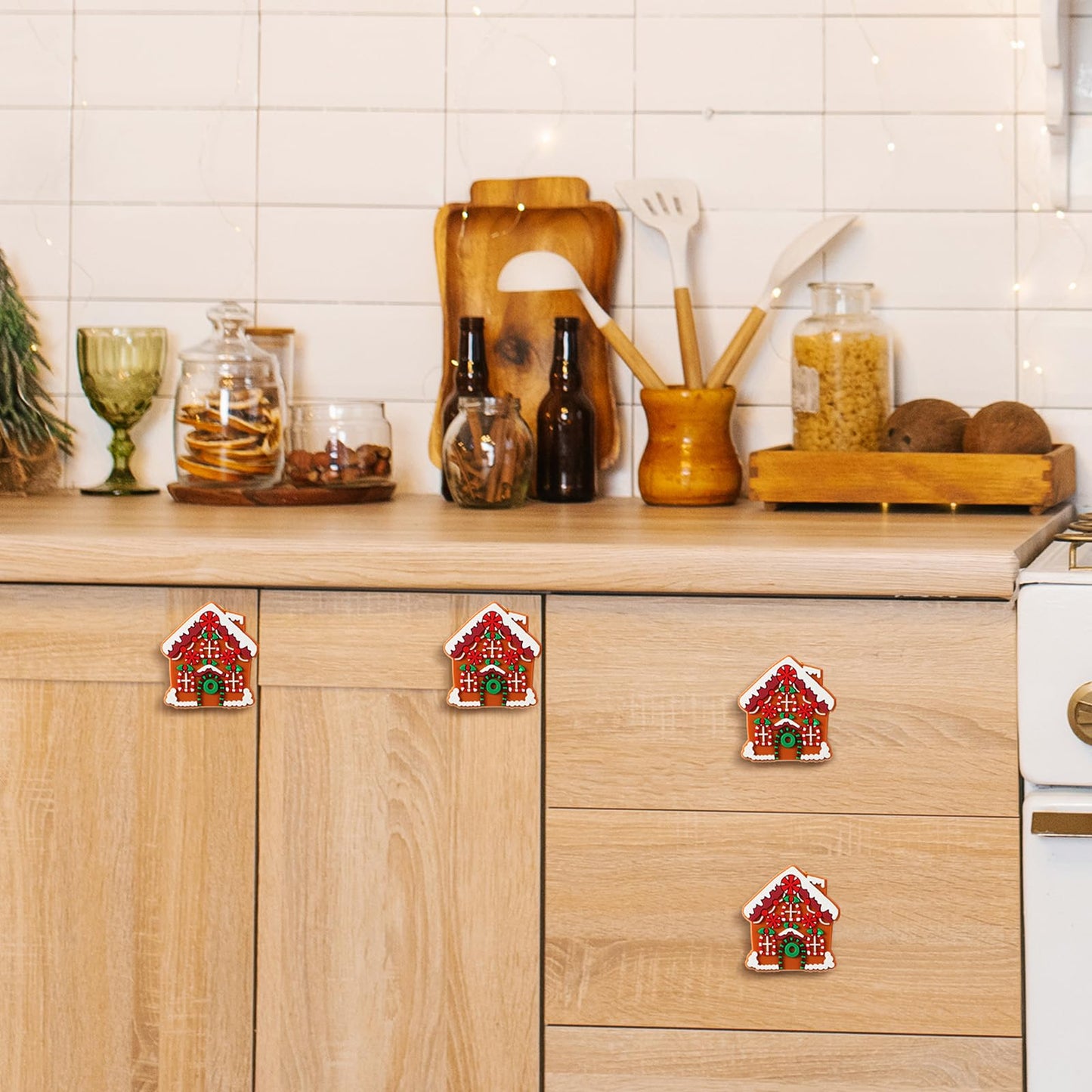 Moxweyeni 12 Pieces Christmas Cabinet Knobs for Kitchen Gingerbread Knobs Silicone Hand Cabinet Knob Cover Christmas Decorative Drawer Pulls for Xmas Winter Kitchen Home Party Decorations