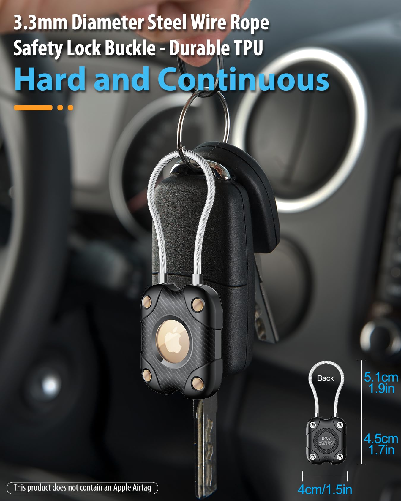 DEERLET for Airtag (1st & 2nd Gen) Holder with Wire Cable 4 Pack, Secure Lock Airtag Keychain,IPX7 Waterproof,360°Hard Protective Air Tag Case Holder for Key Chain,Key Ring,Car,Luggage