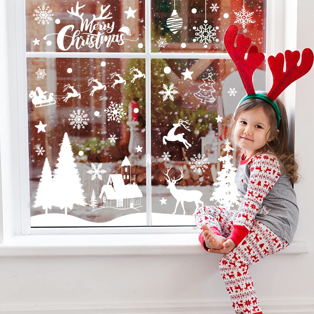 148 Pcs Christmas Snowflake Window Clings Stickers, Christmas Window Decorations