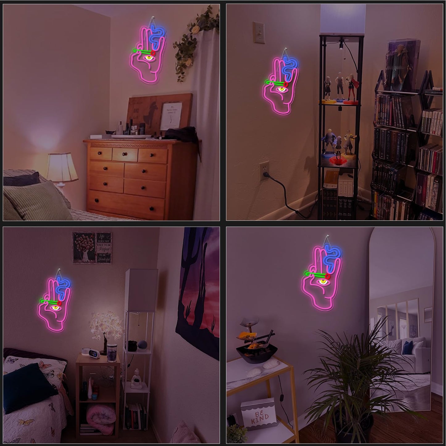 WLHOPE Evil Eye Hand Neon Sign for Wall Decor Pink Blue Led Lights Hamsa Light Signs USB Connectivity Eye Neon Light Signs for Bedroom Game Room Home Bar Pub Cafes Party Gift