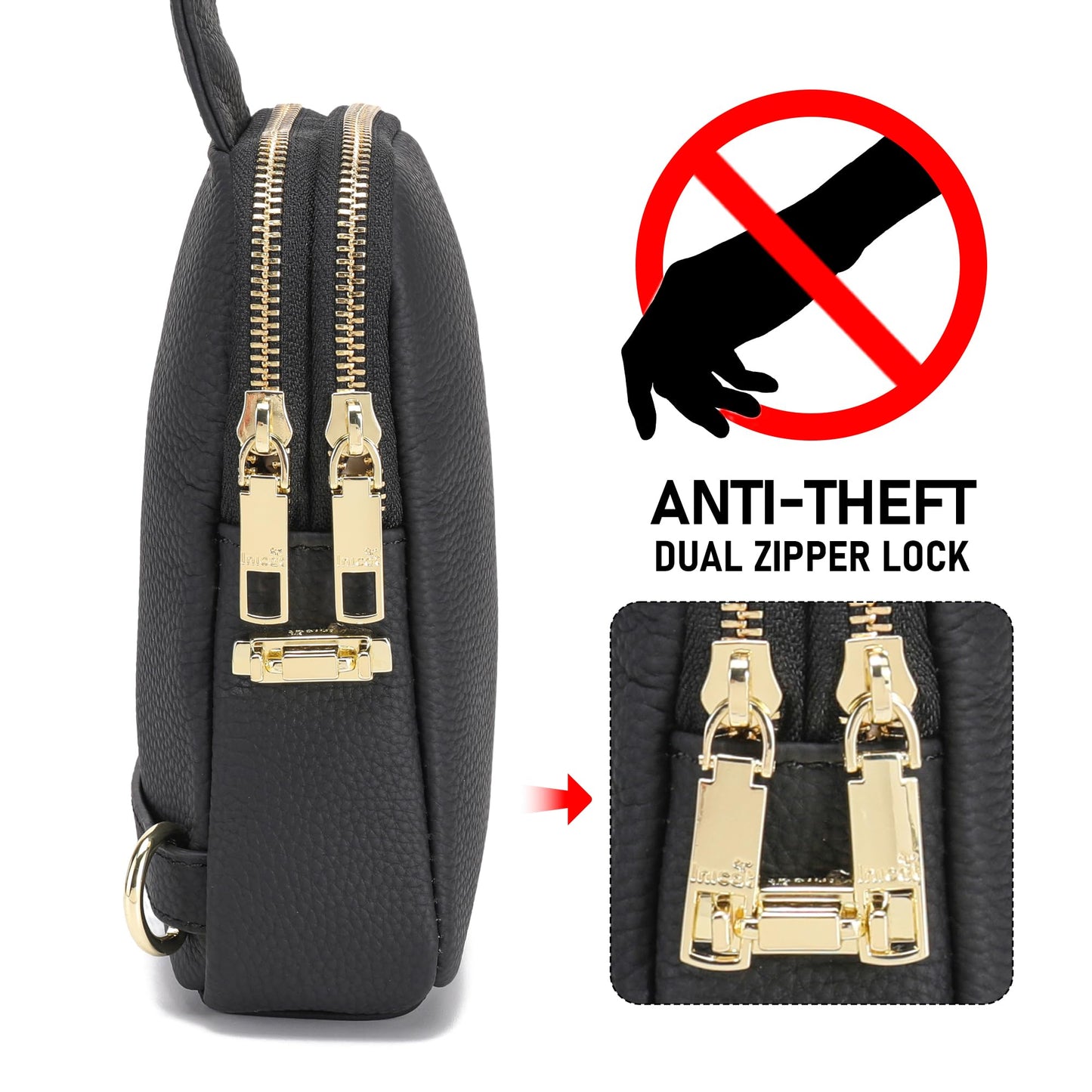 INICAT Genuine Leather Small Sling Bag Anti Theft Crossbody Bags Travel Purses for Woman(Black)