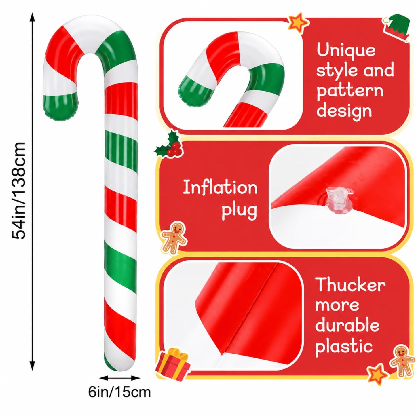 Rotatingpals 4 Pcs 54 Inch Christmas in July Inflatable Pool Noodle Floats Blow up Candy Cane Noodle Jumbo Candy Cane Swim Noodles for Xmas Holiday Yard Lawn Patio Garden Indoor Outdoor Decor Gifts
