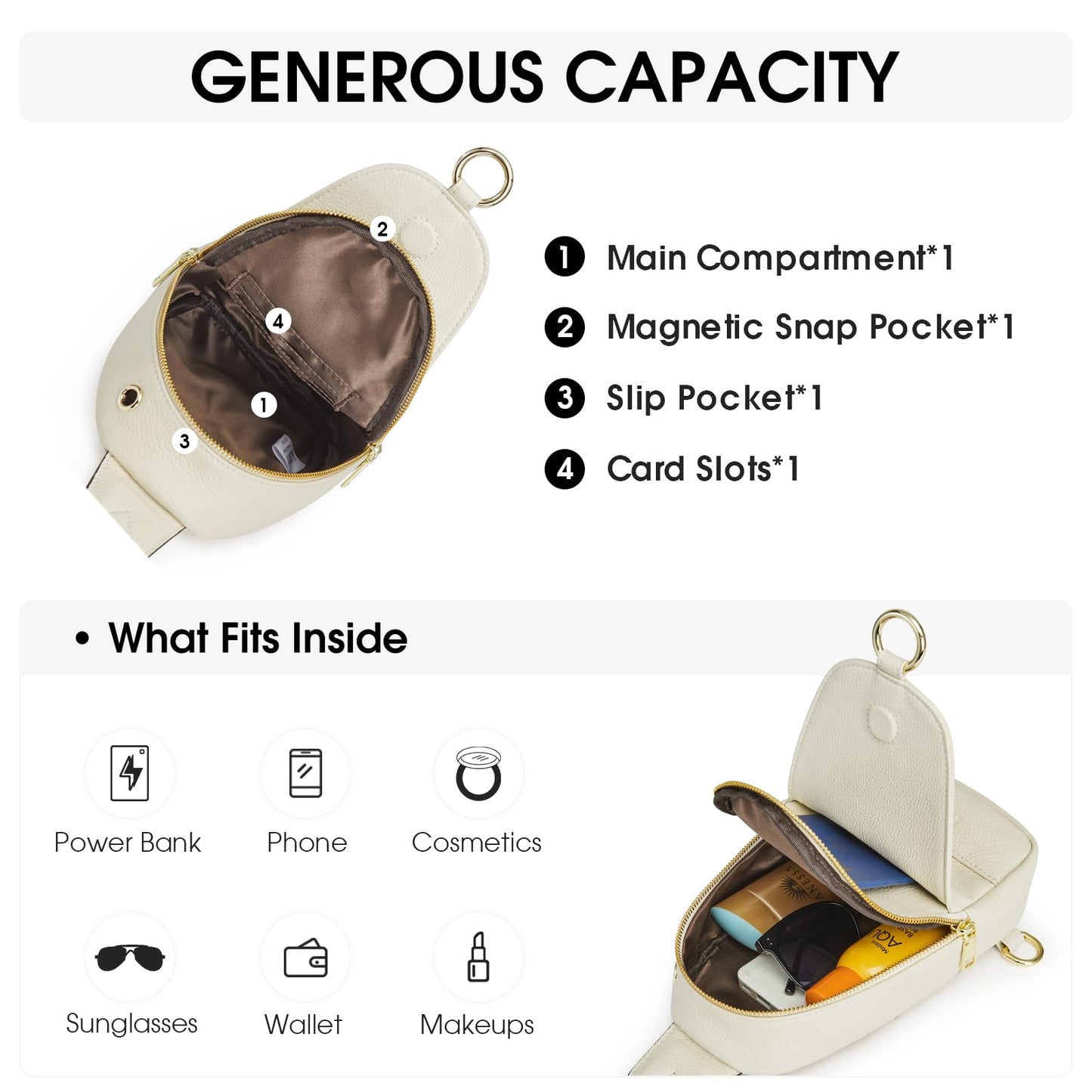 Kattee Crossbody Bag for Women, Womens Leather Fanny Sling Purse for Travel，Small Sling Bag with RFID Blocking