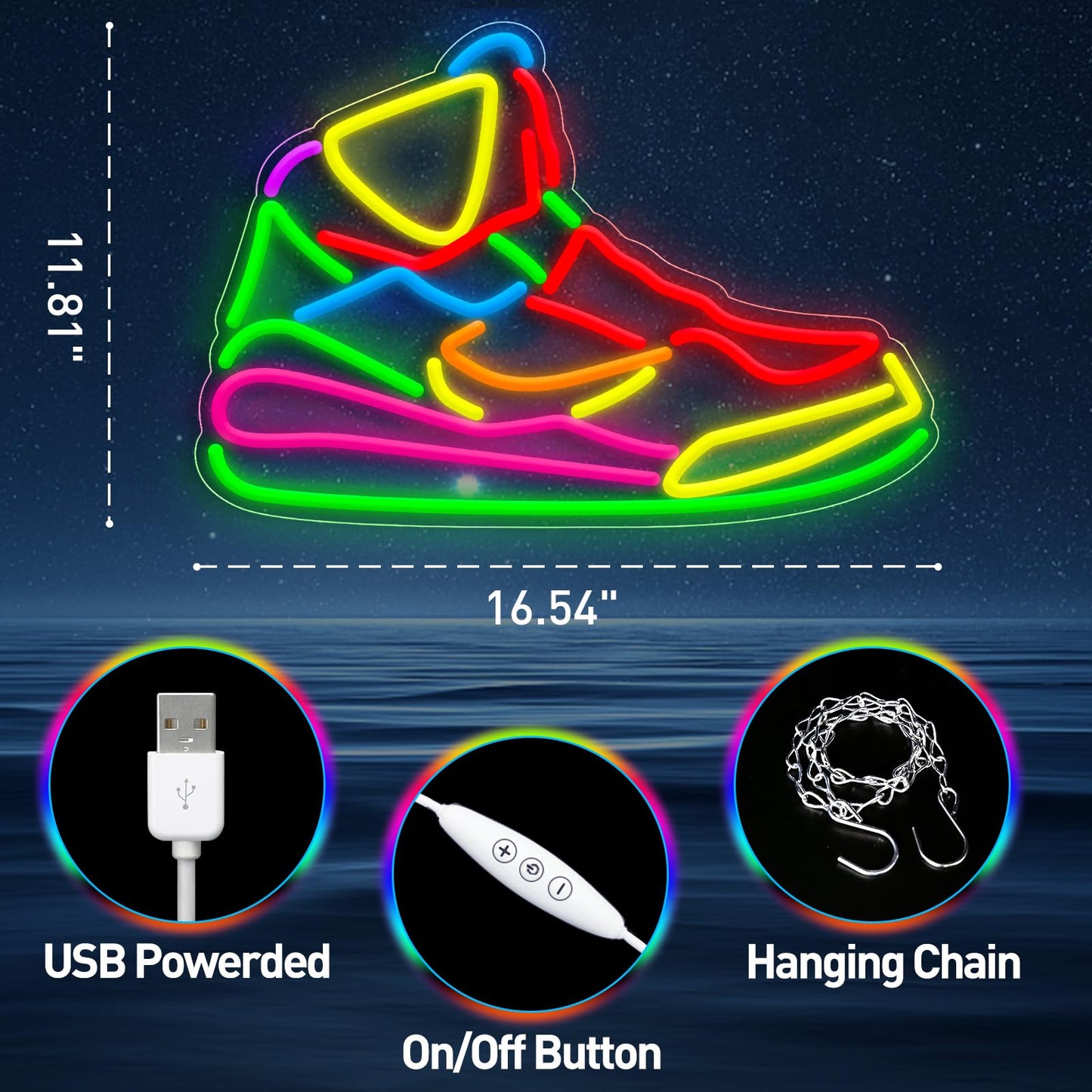 Sneaker Neon Signs for Wall Decor, Sports Shoe LED Light Signs for Home Gameroom, Dimmable Shoes Neon Sign for Teen, Kids, Room Decoration, Birthday Party Gifts 16.54"×11.81"