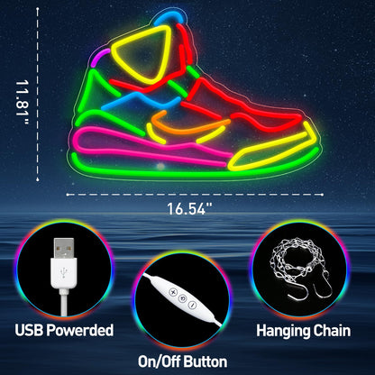 Sneaker Neon Signs for Wall Decor, Sports Shoe LED Light Signs for Home Gameroom, Dimmable Shoes Neon Sign for Teen, Kids, Room Decoration, Birthday Party Gifts 16.54"×11.81"
