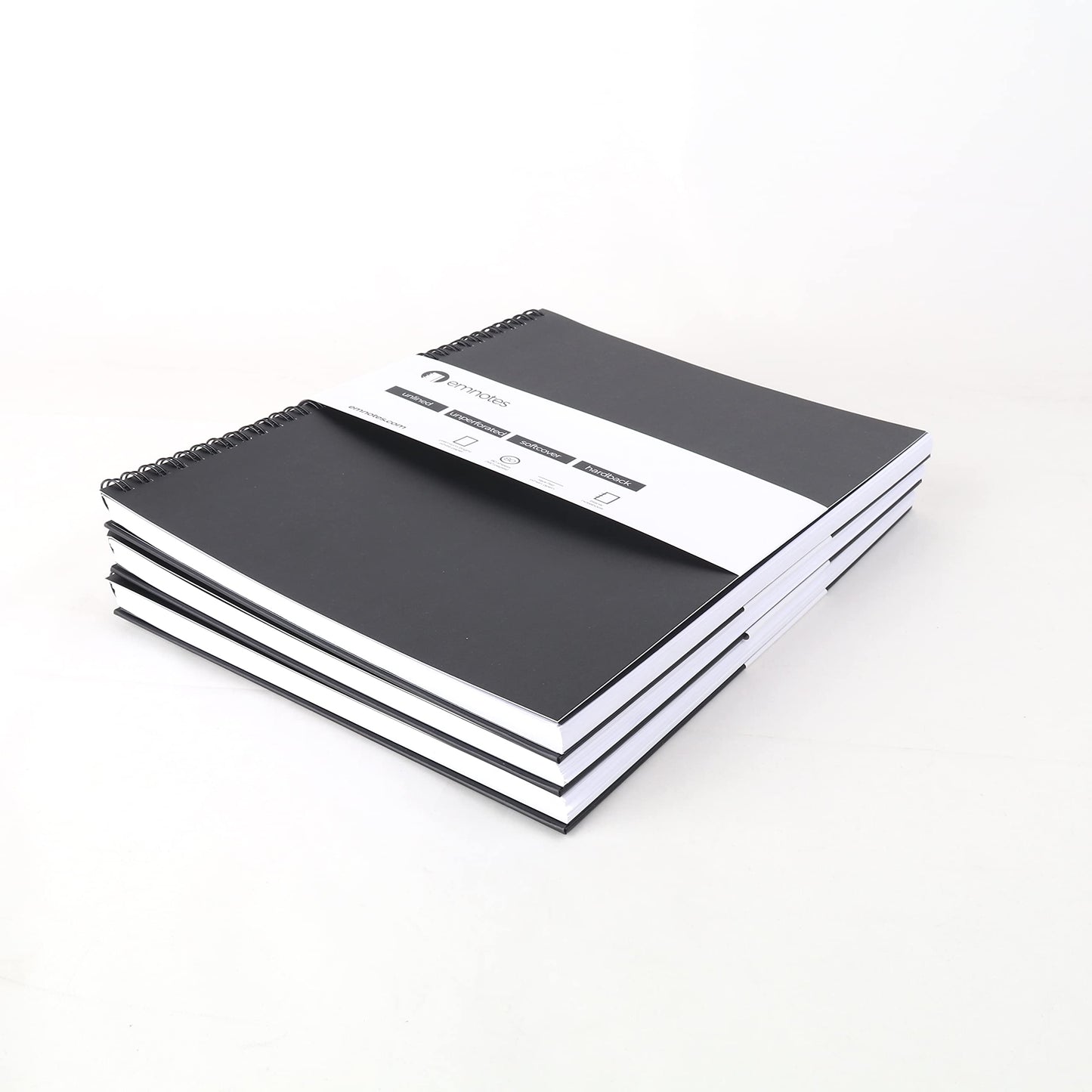 Emnotes Unruled Notebook, Unlined Blank Paper, 8.5 x 11 Inches, 80 Sheets, Black Softcover (Pack of 3)