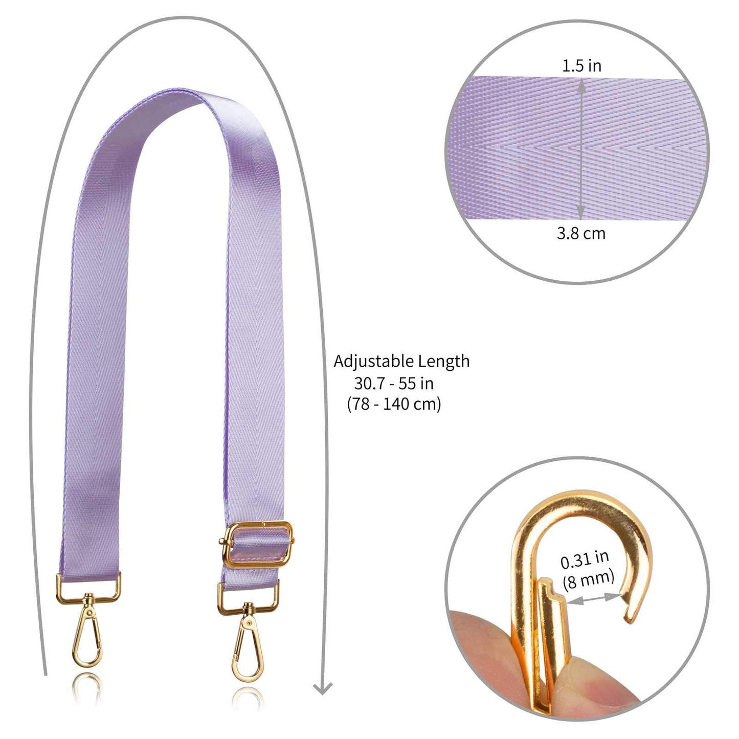 Allzedream Wide Purse Strap Replacement Crossbody Shoulder Bag Adjustable (Purple)