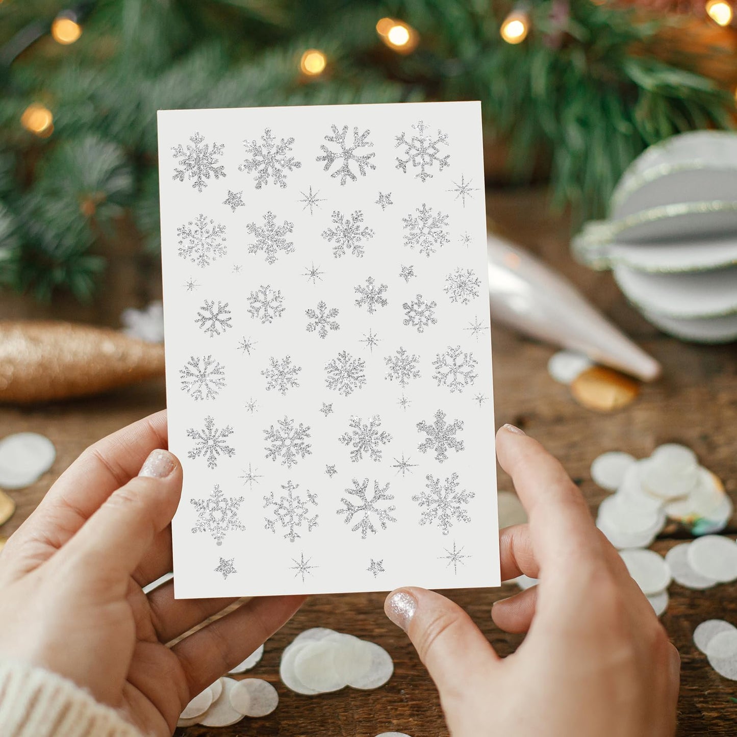 Whaline 330 Pcs Winter Glitter Stickers Silver Snowflake Decals Self Adhesive Stickers for Christmas Home Party DIY Crafts Supplies, 10 Sheets