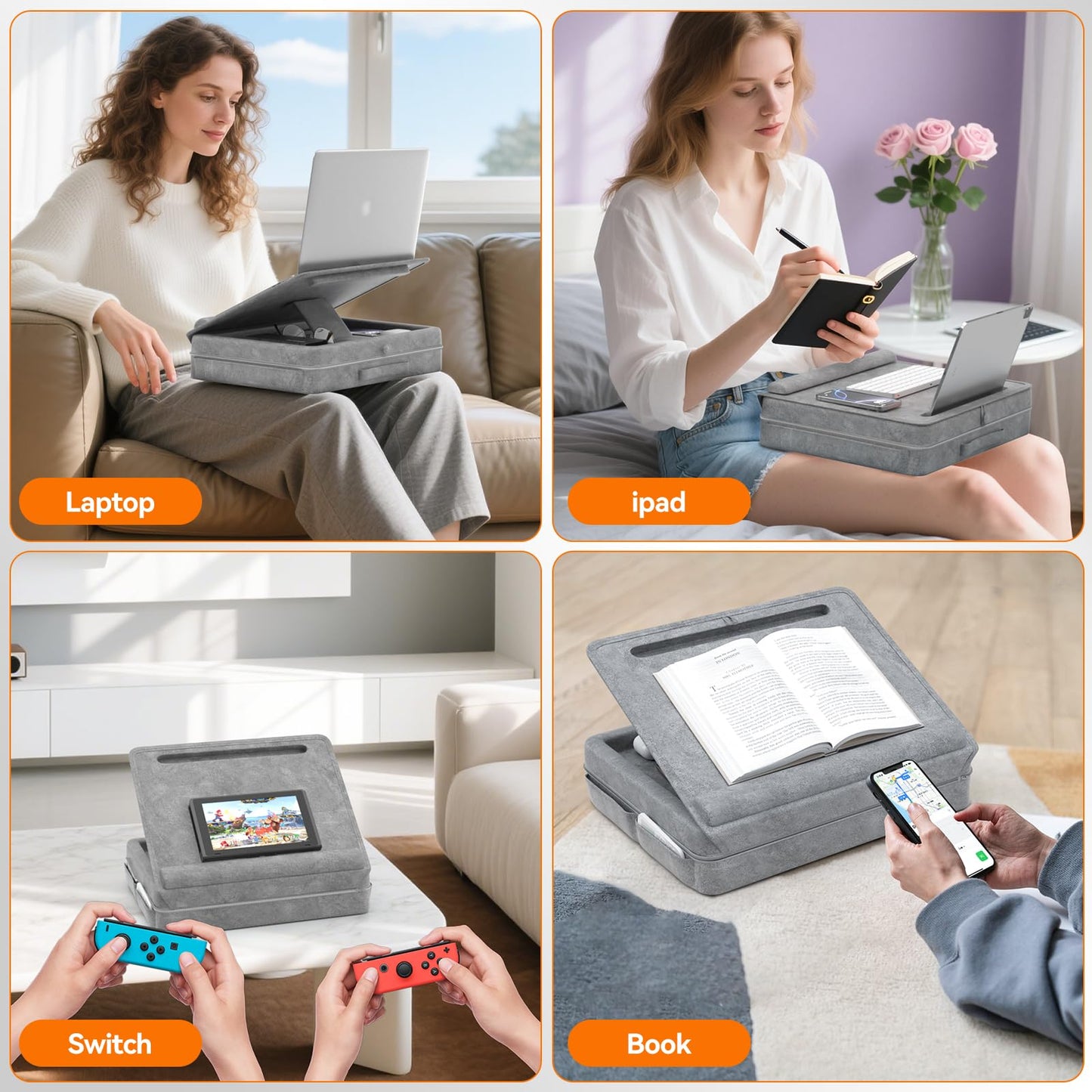KDD Laptop Lap Desk with Cushion, Laptop Table with Storage for Bed & Sofa, Adjustable Lap Pillow Stand with Anti-Slip Strip & Cell Phone/Tablet Slot for Home Office College