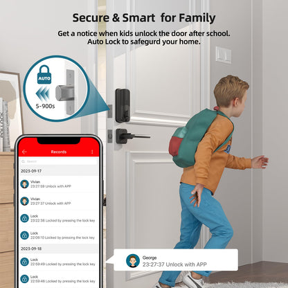 Keyless Door Lock with Handle Set - SMONET WiFi Fingerprint Smart Locks for Front Door, App Remote Control, Digital Bluetooth Keypad Deadbolt Set with Alexa, Auto Lock, Code, Fobs for Home Black