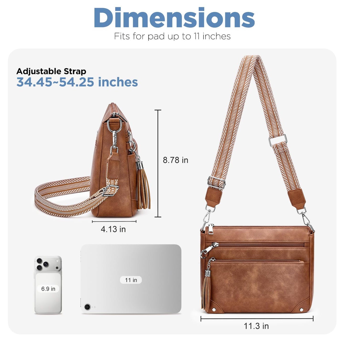 Fiiuos Anti Theft Crossbody Purse for Women RFID Crossbody Bags for Travel, Vegan Leather Cross Body Bag with Built-in Wallet for Work & Daily Use, Hands-Free Shoulder Purse with Tassel Brown