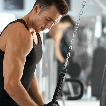 Gym Cable Extension Chain, Silver Iron Metal 23.6 Inch Heavy Duty Extender, Triceps Pulley Machine Home Workout Weight Lifting Punching Bag