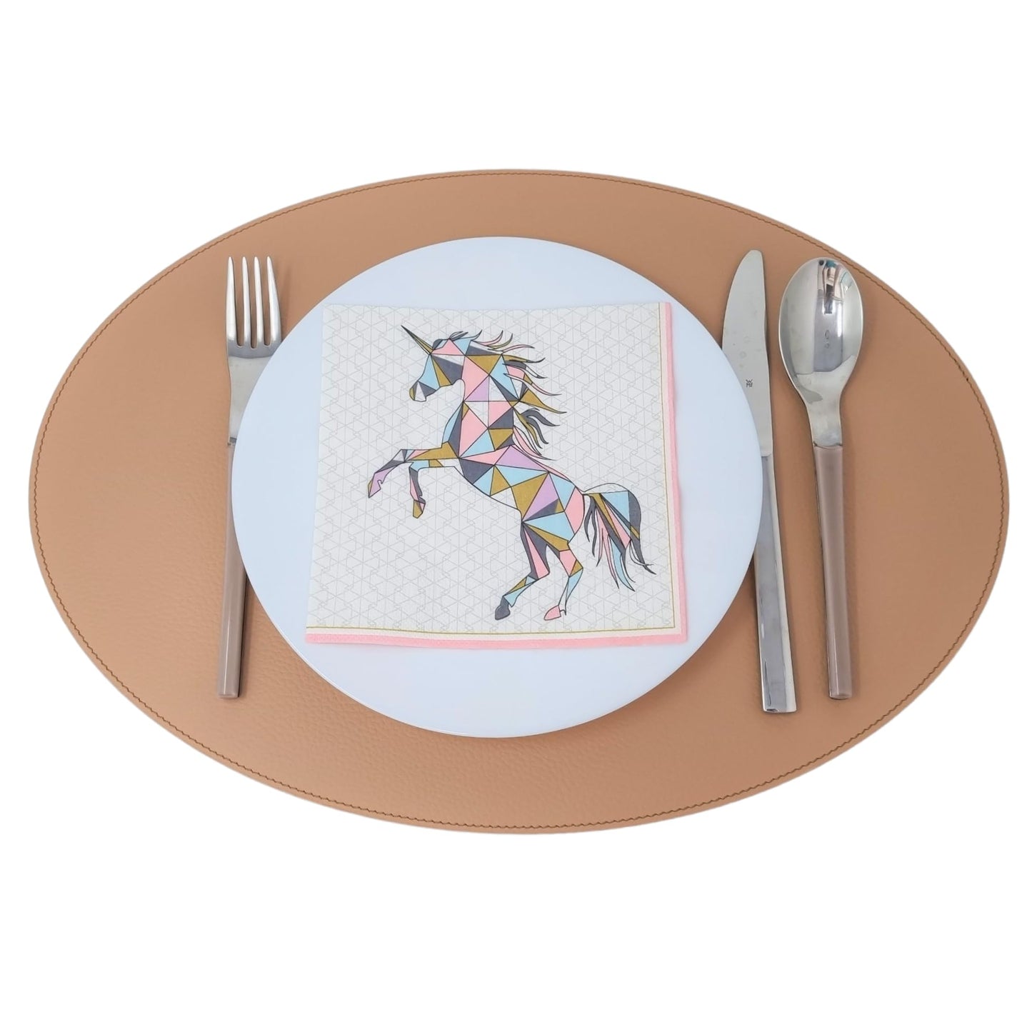 Nikalaz Oval Placemats Set (Pack of 4) Recycled Leather Table Mats 18 x 13 inches (45.7 x 33 centimetres), Kitchen Dining Table Decor by Nikalaz (Camel Light)