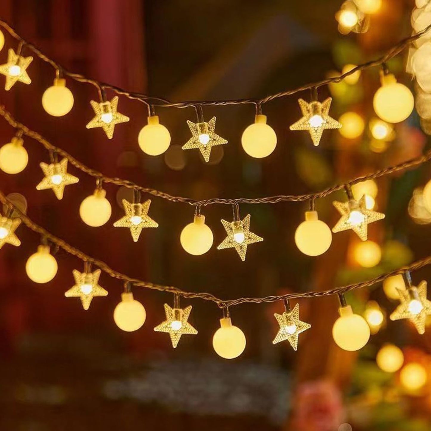 HYHOME Festival Lights, Battery Powered Fairy Lights 33ft 80LED, Outdoor Waterproof String Lights with Remote, 8 Modes for Indoor, Garden, Patio, Camping, Xmas Decor (Stars+Small Beads E)