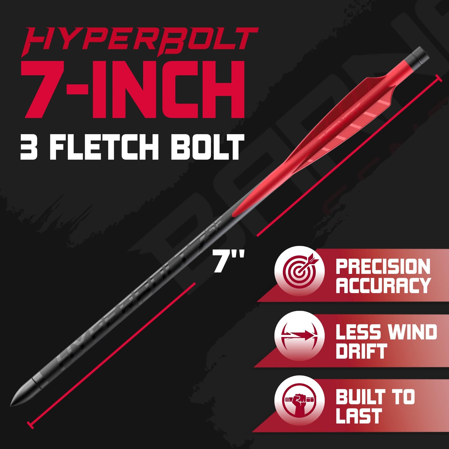 Barnett Demun Hyperbolt 3F - 12 Pack Mini Crossbow Bolts, 7 Inch with Threaded Target Points, 3 Fletched Bolts for Accu Strike and Accu Strike Pro - Precision and Performance in Every Shot
