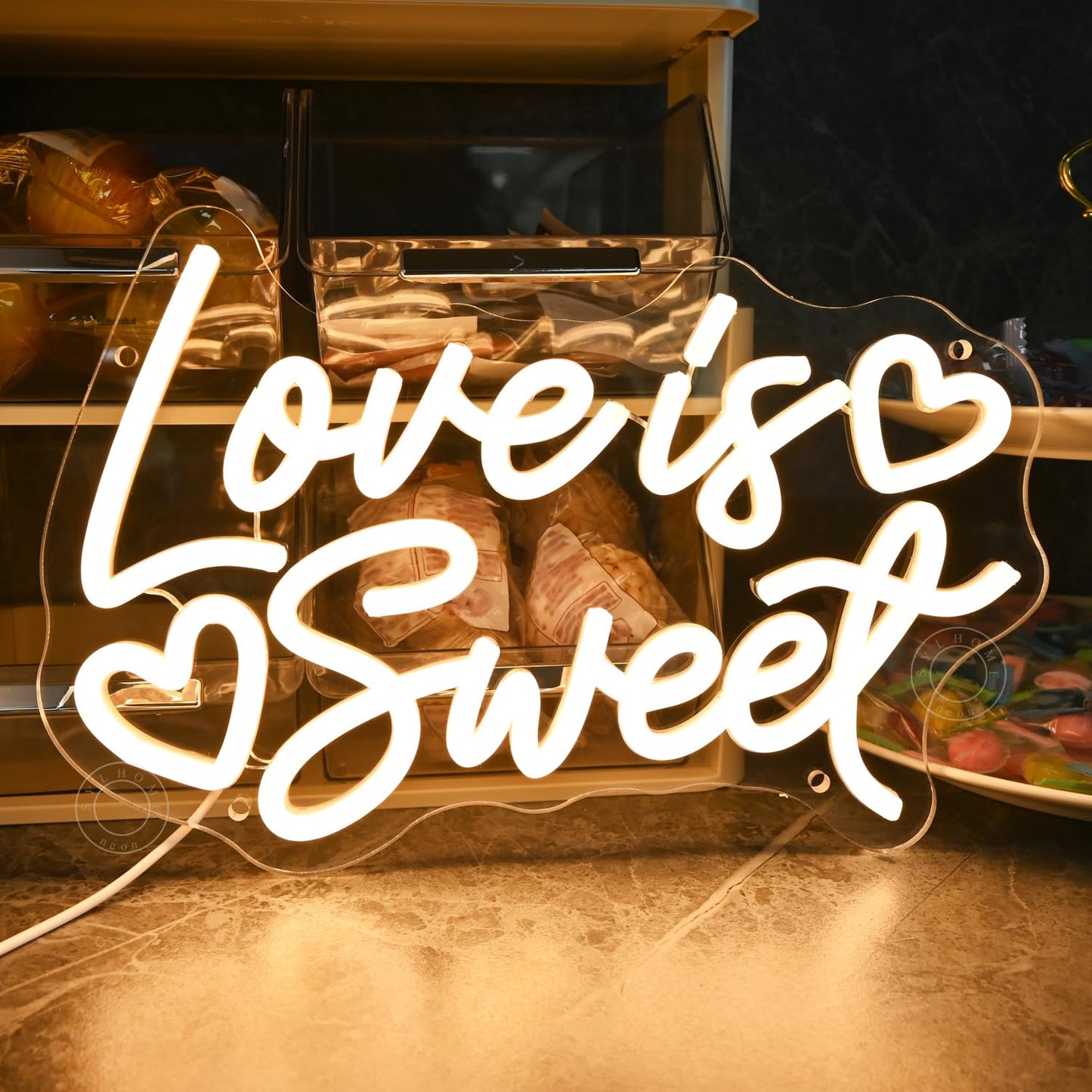 SYLHOME Love Is Sweet Led Neon Light Sign Home Candy Dessert Snack Bar Kitchen Wedding Birthday Party Wall Sign Decor Christmas Heart Gifts 11.81" X 7.6" USB