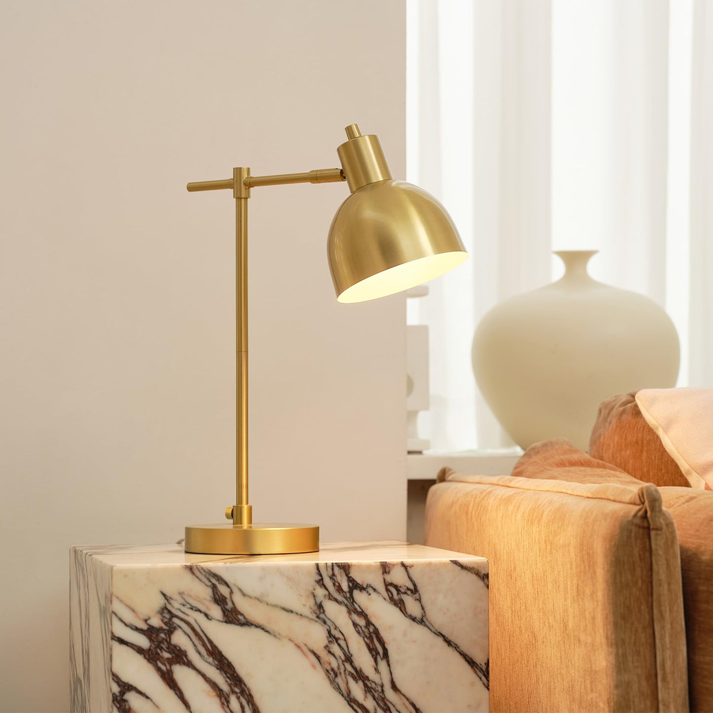 Globe Electric 61000058 18" Desk Lamp, Matte Brass Finish, Metal Shade, Adjustable Pivot Joint, Rotary Switch, Modern Lighting for Bedroom or Office, Timeless, Lights for Home, E26 Base